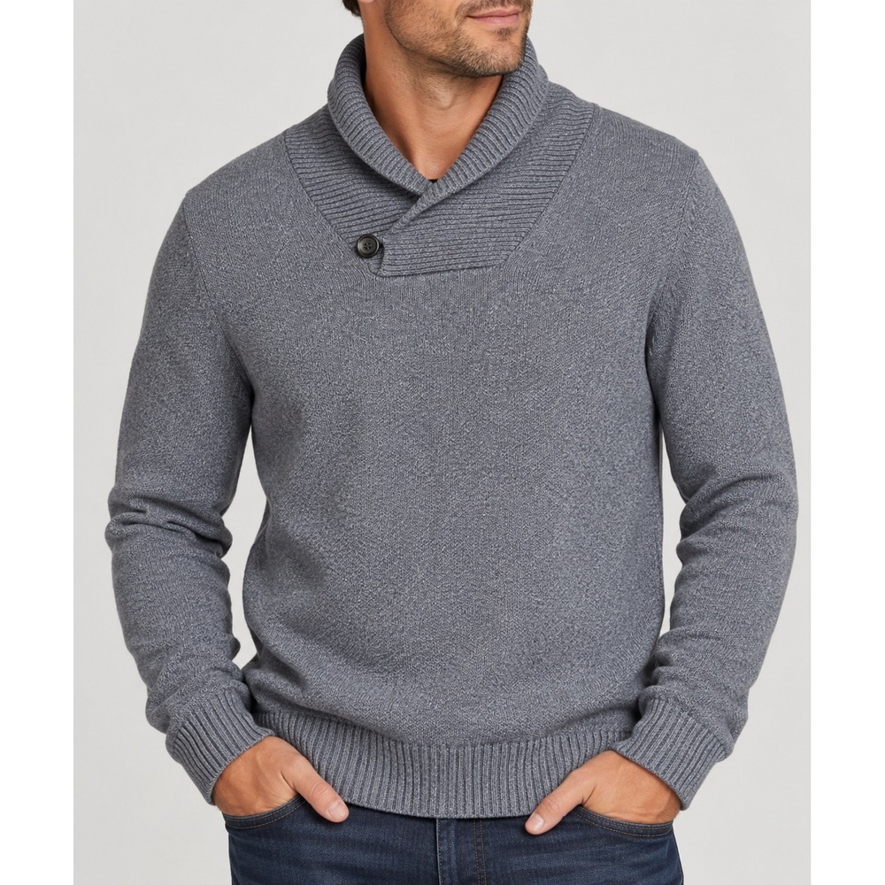 Gap Mens Blue Marl 100% Cotton Shawl Collar Button Sweater Size M coastal